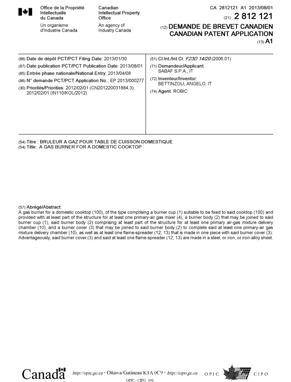 Document de brevet canadien 2812121. Page couverture 20130919. Image 1 de 1