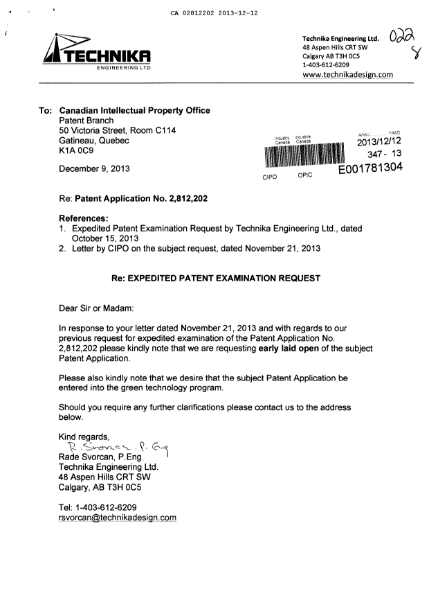 Canadian Patent Document 2812202. Correspondence 20121212. Image 1 of 2