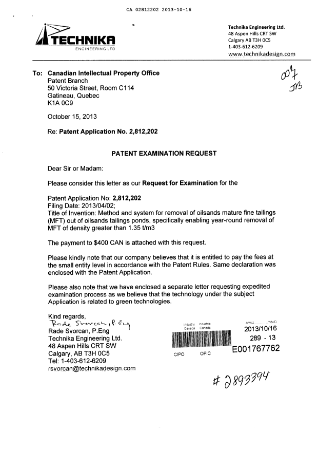 Document de brevet canadien 2812202. Poursuite-Amendment 20121216. Image 1 de 1