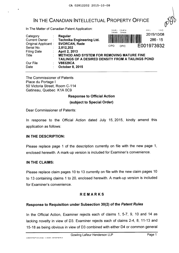 Canadian Patent Document 2812202. Prosecution-Amendment 20141208. Image 1 of 18