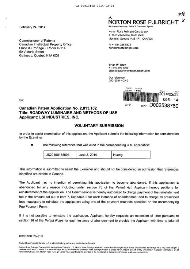 Document de brevet canadien 2813102. Poursuite-Amendment 20140224. Image 1 de 2