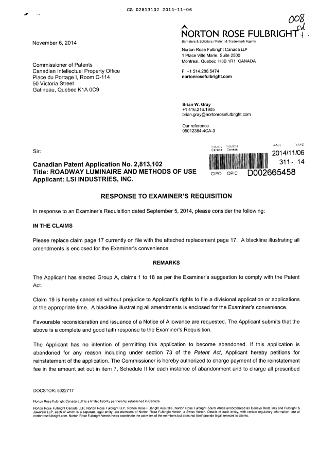 Document de brevet canadien 2813102. Poursuite-Amendment 20141106. Image 1 de 4