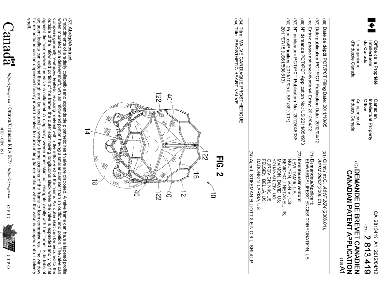 Document de brevet canadien 2813419. Page couverture 20121218. Image 1 de 1