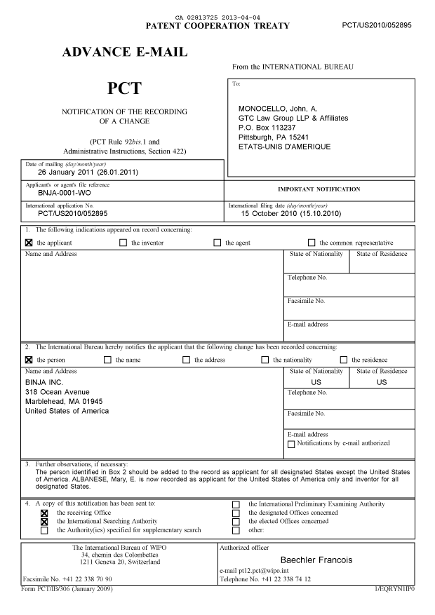 Document de brevet canadien 2813725. PCT 20130404. Image 1 de 12