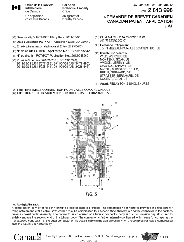 Document de brevet canadien 2813998. Page couverture 20130814. Image 1 de 1