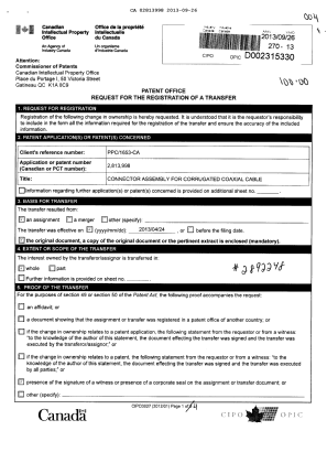 Canadian Patent Document 2813998. Assignment 20130926. Image 1 of 9