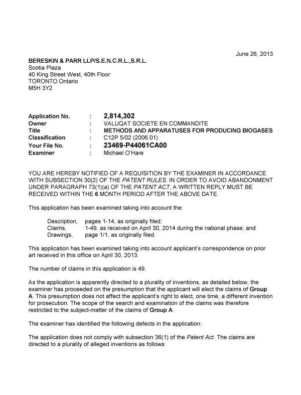 Canadian Patent Document 2814302. Prosecution-Amendment 20121226. Image 1 of 2
