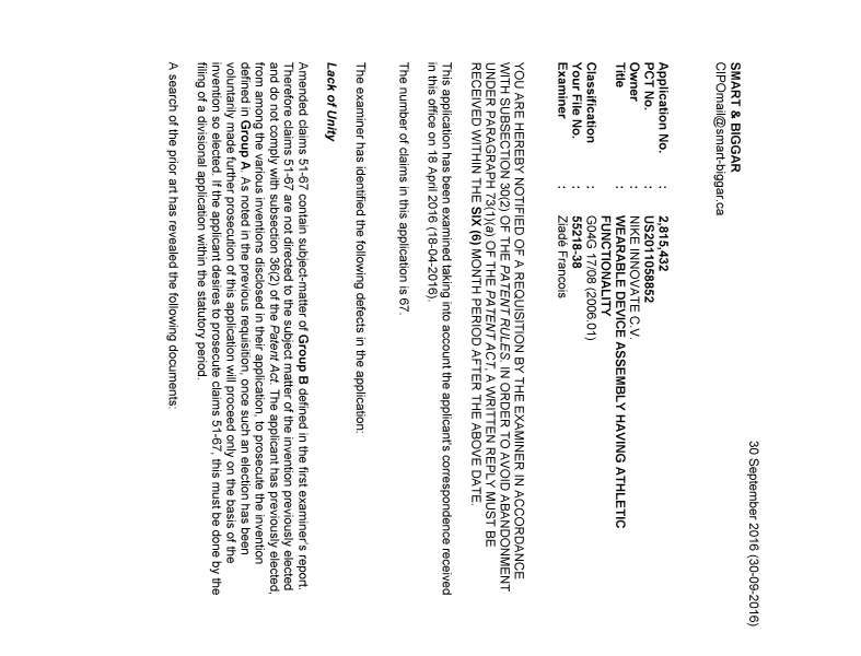 Canadian Patent Document 2815432. Prosecution-Amendment 20151230. Image 1 of 4