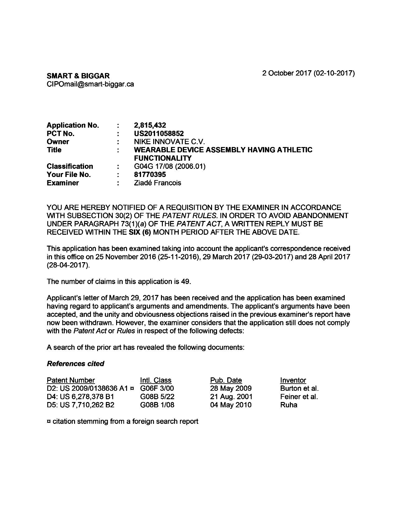 Canadian Patent Document 2815432. Prosecution-Amendment 20161202. Image 1 of 5