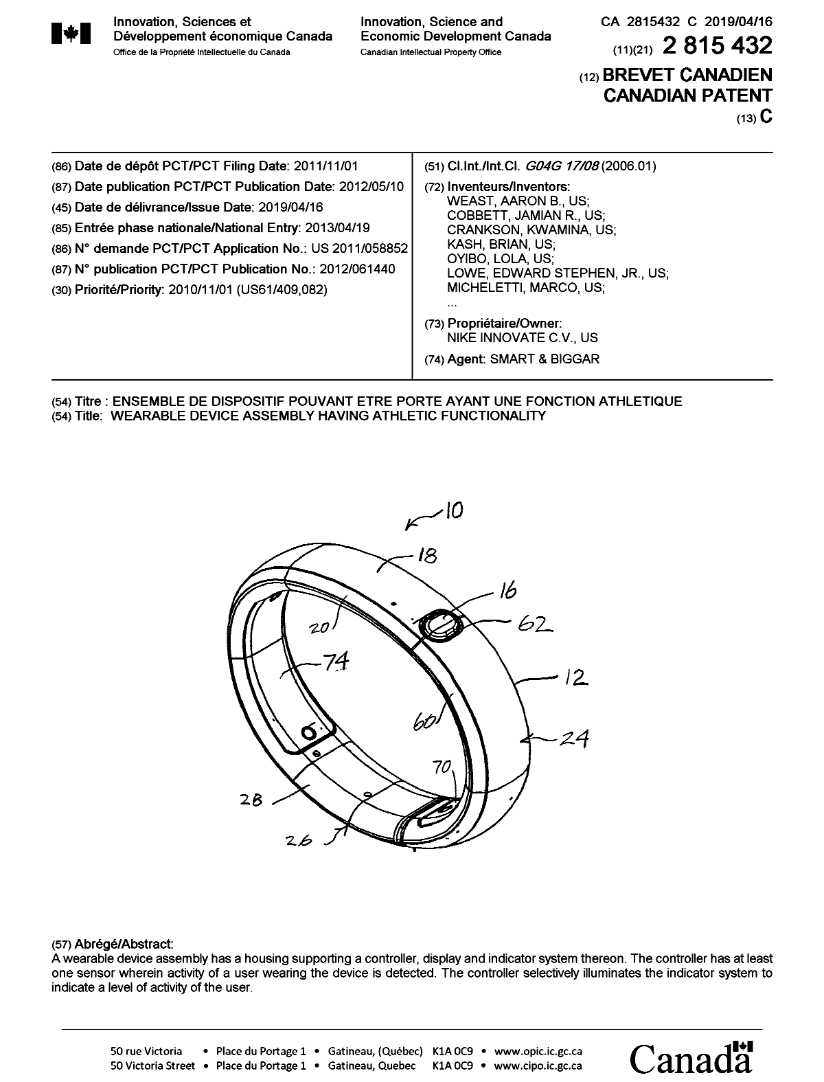 Canadian Patent Document 2815432. Cover Page 20181215. Image 1 of 2
