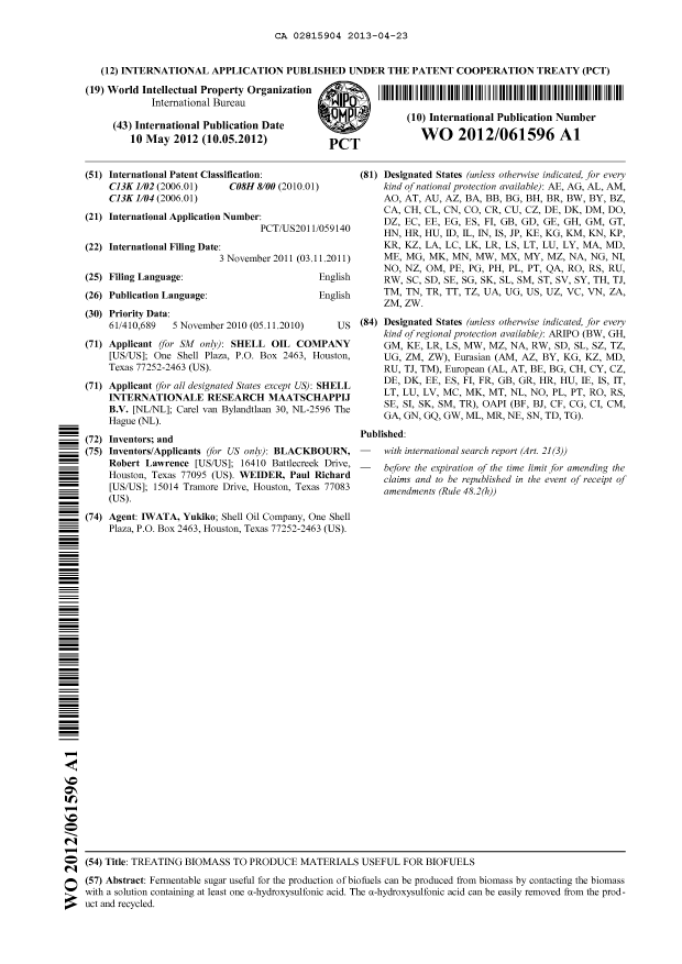 Document de brevet canadien 2815904. Abrégé 20121223. Image 1 de 1