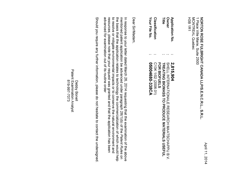 Document de brevet canadien 2815904. Poursuite-Amendment 20131211. Image 1 de 1