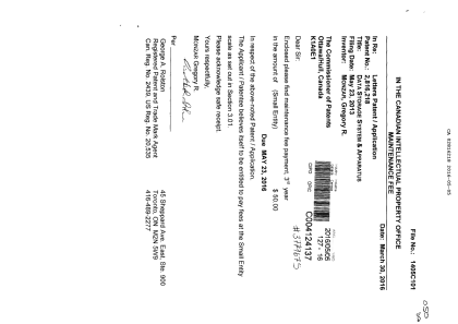 Canadian Patent Document 2816218. Maintenance Fee Payment 20160505. Image 1 of 1