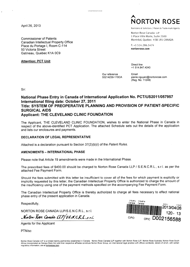 Canadian Patent Document 2816339. Assignment 20130426. Image 1 of 4