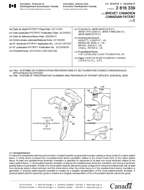 Canadian Patent Document 2816339. Cover Page 20200813. Image 1 of 1