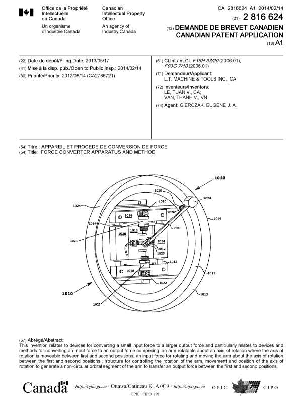 Document de brevet canadien 2816624. Page couverture 20131225. Image 1 de 1