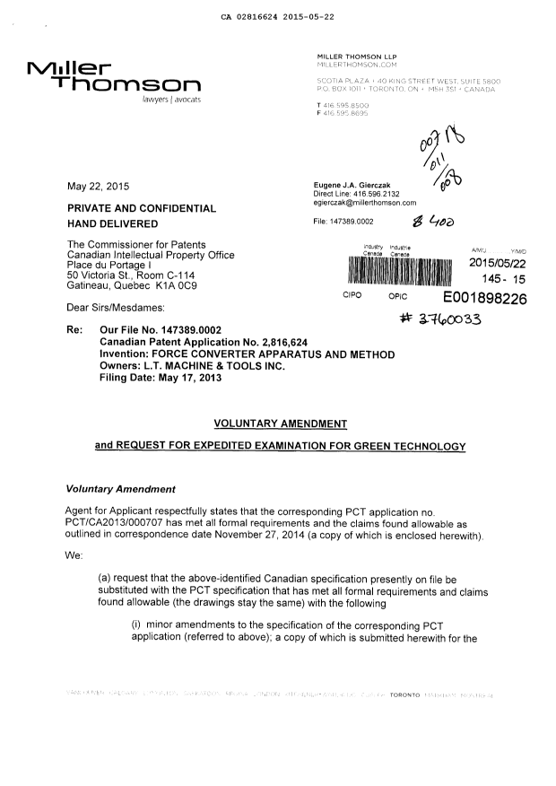Document de brevet canadien 2816624. Poursuite-Amendment 20150522. Image 1 de 88