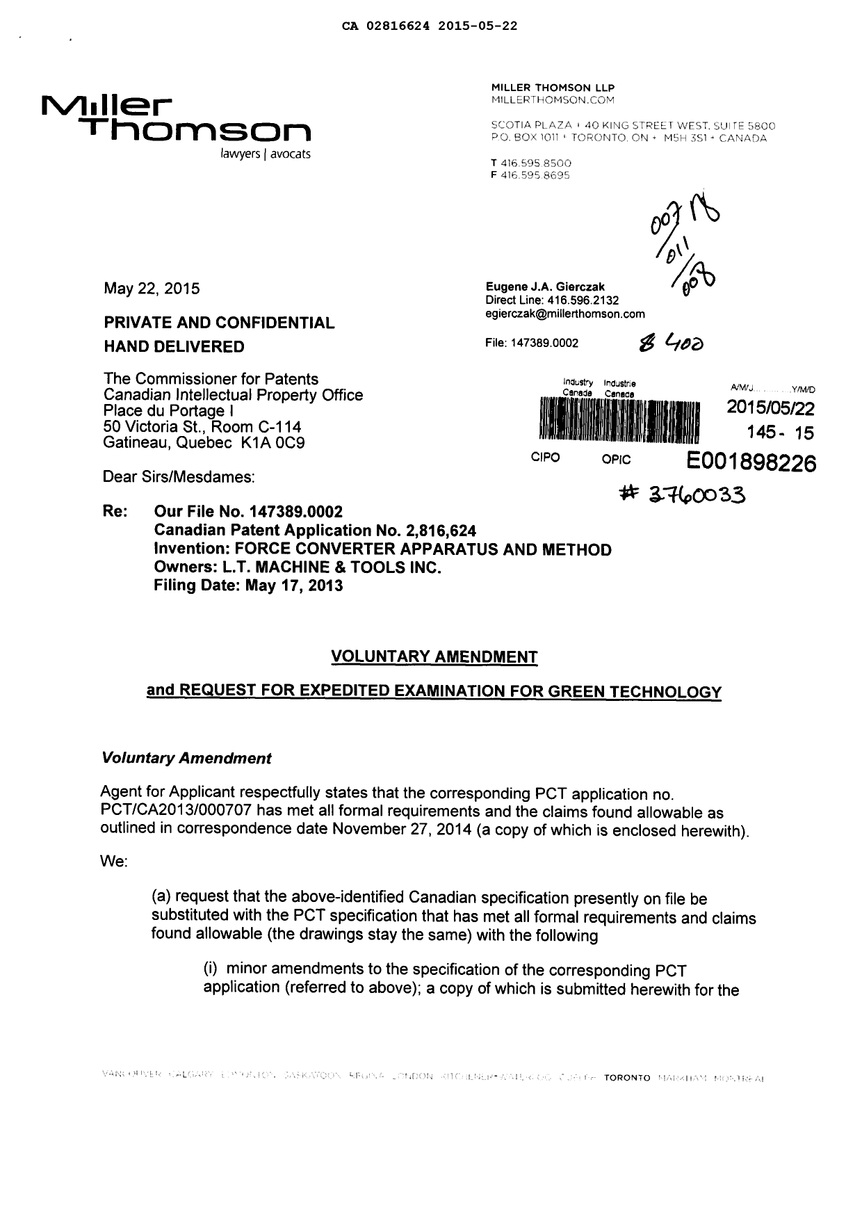 Document de brevet canadien 2816624. Poursuite-Amendment 20150522. Image 1 de 88