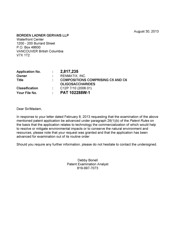 Canadian Patent Document 2817235. Prosecution-Amendment 20121230. Image 1 of 1