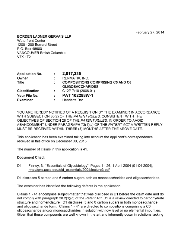 Document de brevet canadien 2817235. Poursuite-Amendment 20131227. Image 1 de 2
