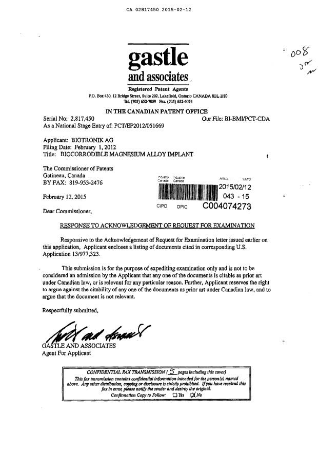 Canadian Patent Document 2817450. Prosecution-Amendment 20150212. Image 1 of 1