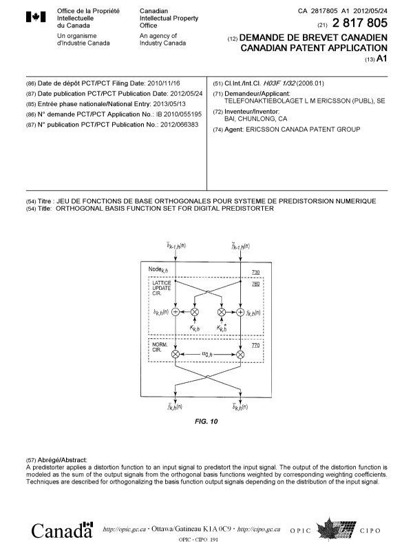 Document de brevet canadien 2817805. Page couverture 20130717. Image 1 de 1