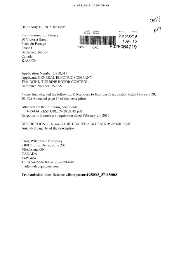 Canadian Patent Document 2818019. Prosecution-Amendment 20141219. Image 1 of 6