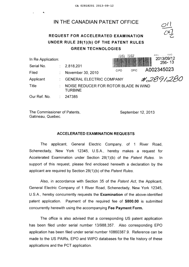 Document de brevet canadien 2818201. Poursuite-Amendment 20121212. Image 1 de 6