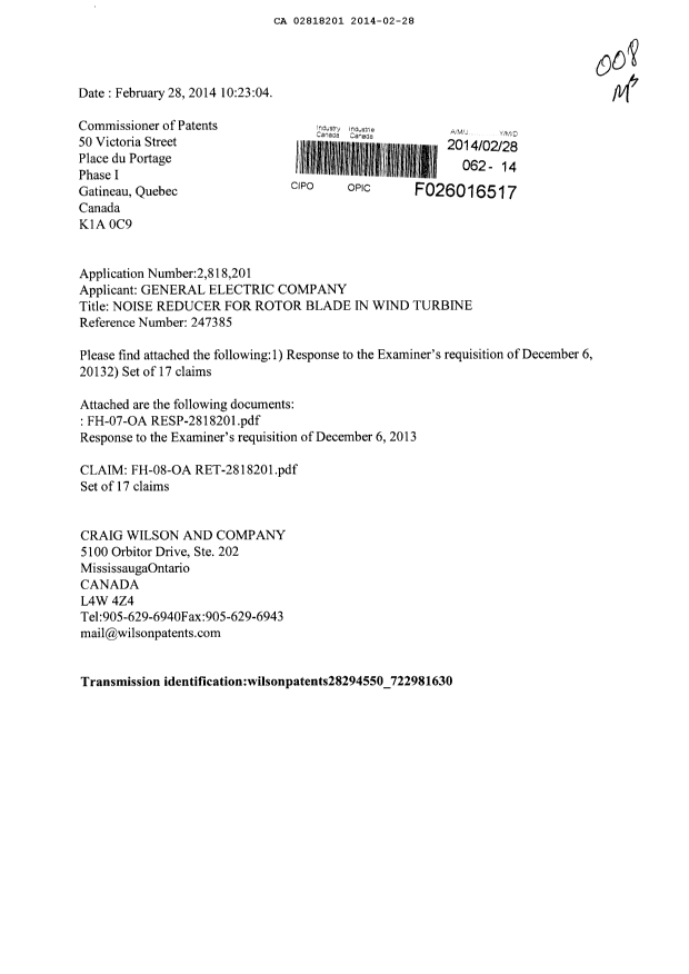 Canadian Patent Document 2818201. Prosecution-Amendment 20131228. Image 1 of 5