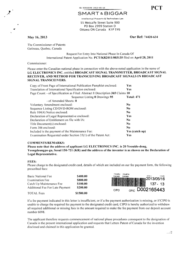 Document de brevet canadien 2818298. Cession 20130516. Image 1 de 3