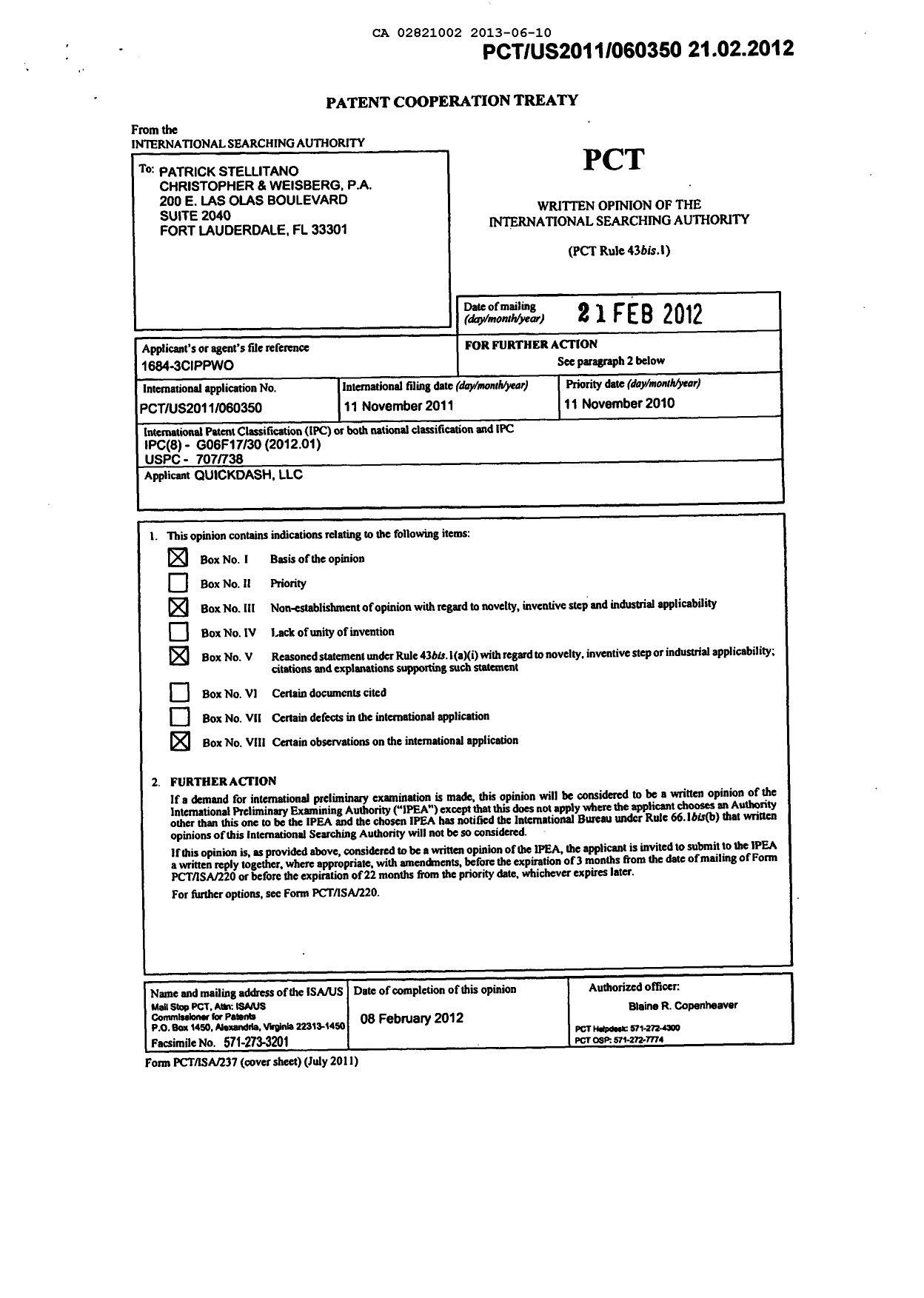 Document de brevet canadien 2821002. PCT 20121210. Image 1 de 24