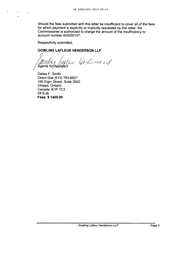 Document de brevet canadien 2821002. Cession 20121210. Image 2 de 3