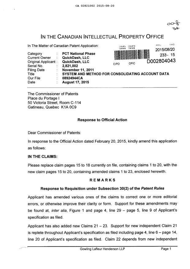 Document de brevet canadien 2821002. Poursuite-Amendment 20141220. Image 1 de 13