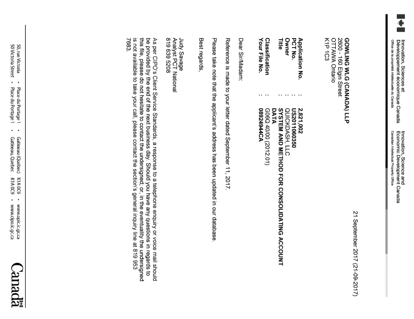 Document de brevet canadien 2821002. Correspondance 20161221. Image 1 de 1