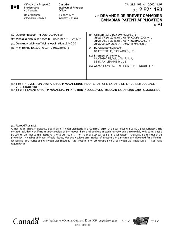 Canadian Patent Document 2821193. Cover Page 20131207. Image 1 of 1