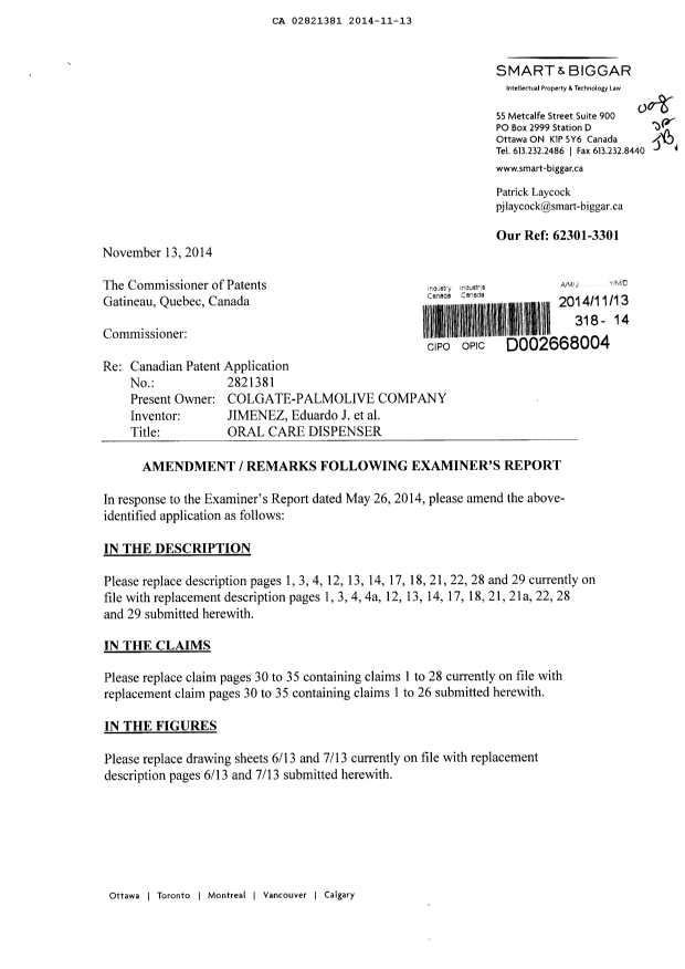 Canadian Patent Document 2821381. Prosecution-Amendment 20141113. Image 1 of 26