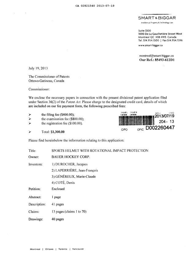 Canadian Patent Document 2821540. Prosecution-Amendment 20121219. Image 1 of 24