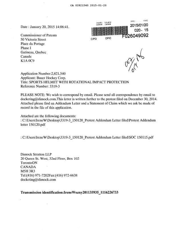 Canadian Patent Document 2821540. Prosecution-Amendment 20141220. Image 1 of 27