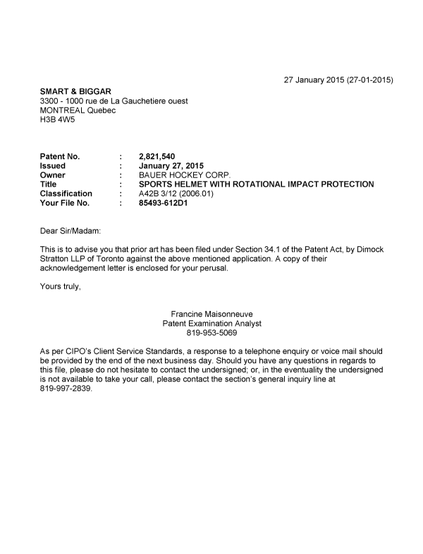 Canadian Patent Document 2821540. Prosecution-Amendment 20150127. Image 1 of 1