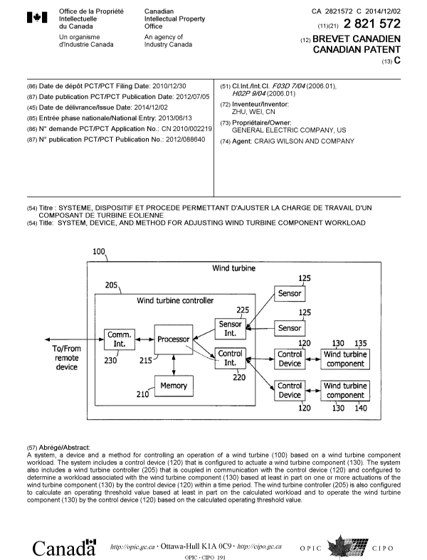 Document de brevet canadien 2821572. Page couverture 20131212. Image 1 de 1