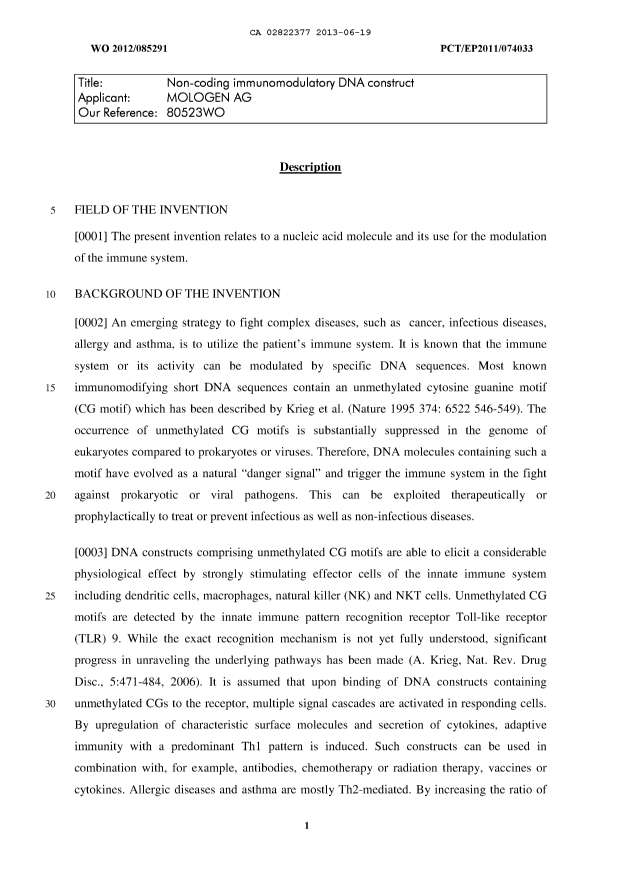 Canadian Patent Document 2822377. Description 20121219. Image 1 of 22