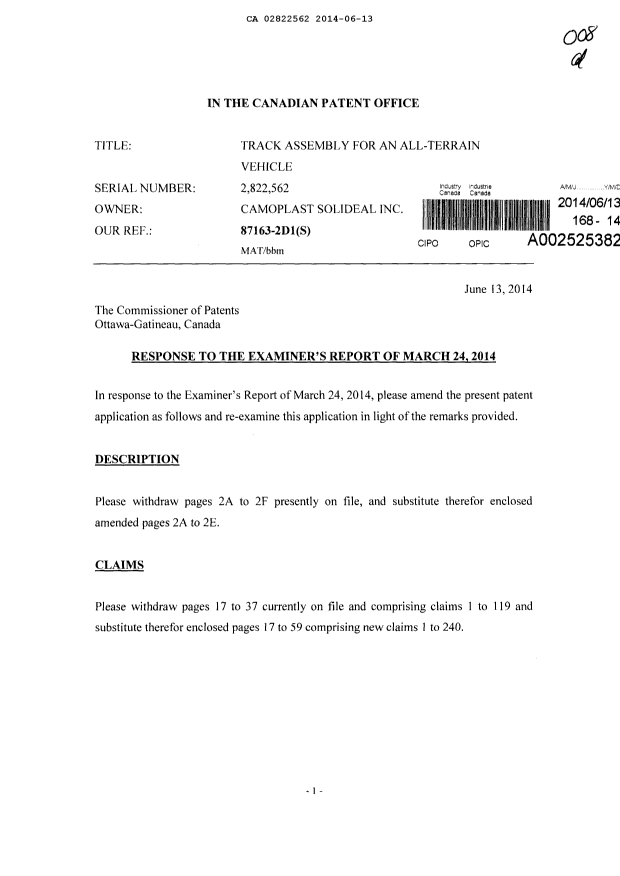 Canadian Patent Document 2822562. Prosecution-Amendment 20131213. Image 1 of 58