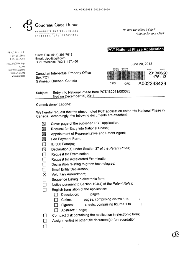 Document de brevet canadien 2822854. Cession 20130620. Image 1 de 5