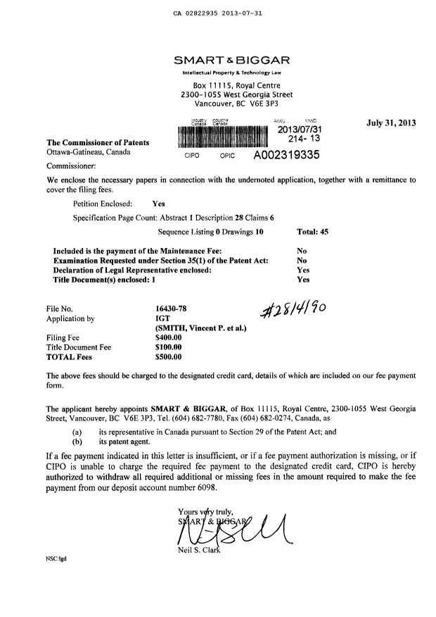 Document de brevet canadien 2822935. Cession 20130731. Image 1 de 8