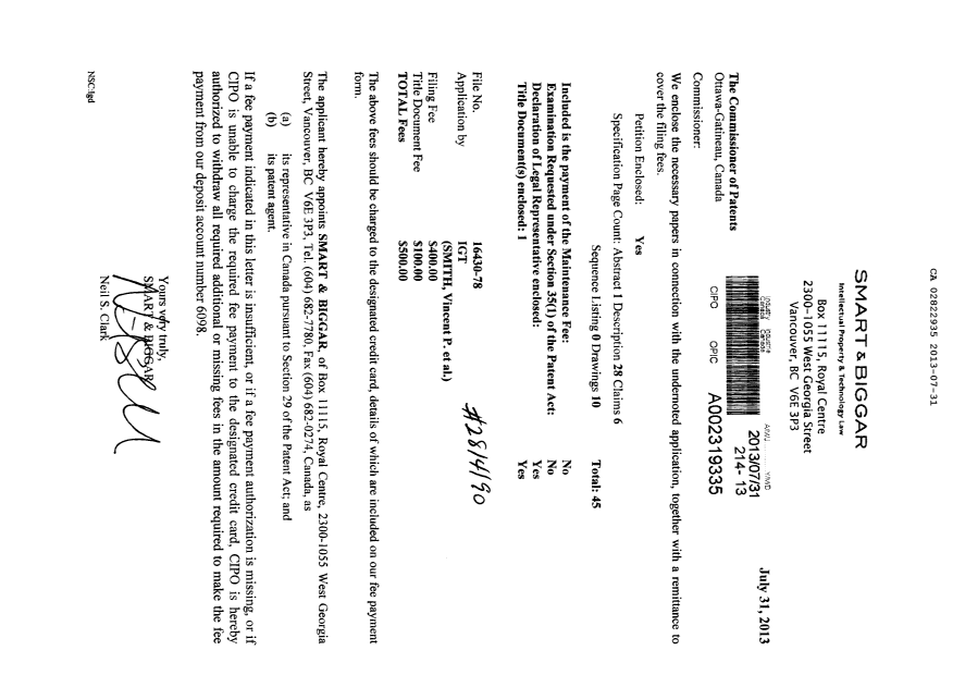 Canadian Patent Document 2822935. Assignment 20130731. Image 1 of 8
