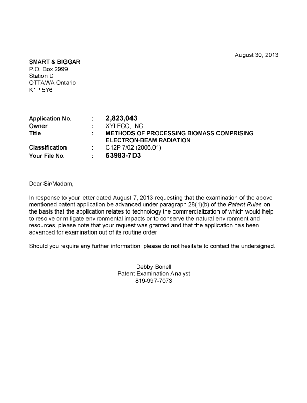 Document de brevet canadien 2823043. Poursuite-Amendment 20121230. Image 1 de 1