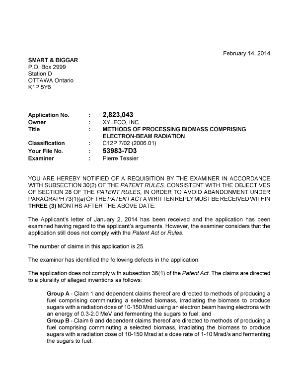 Document de brevet canadien 2823043. Poursuite-Amendment 20131214. Image 1 de 2