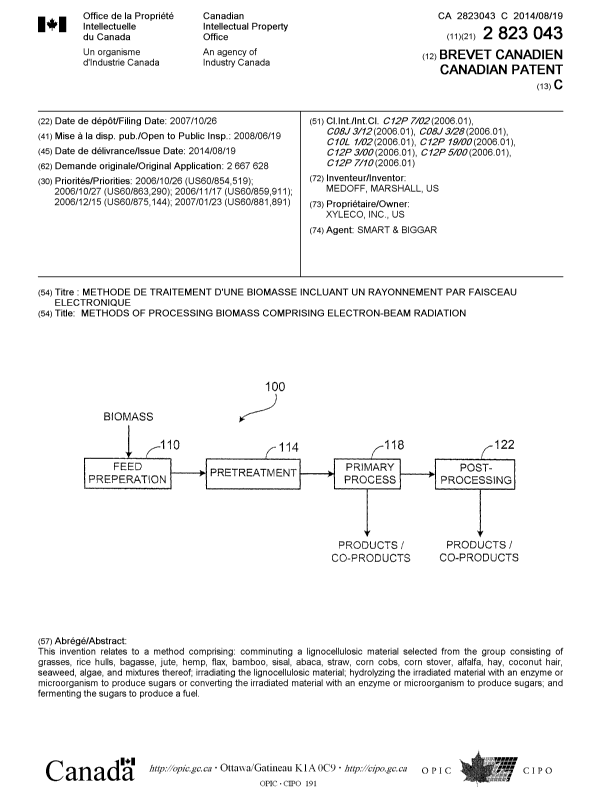 Document de brevet canadien 2823043. Page couverture 20131229. Image 1 de 1