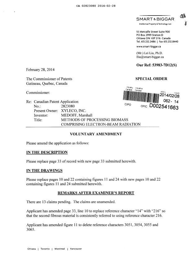 Document de brevet canadien 2823080. Poursuite-Amendment 20131228. Image 1 de 5