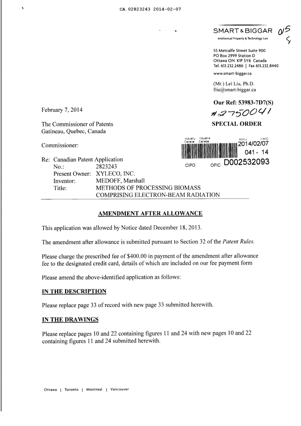 Document de brevet canadien 2823243. Poursuite-Amendment 20131207. Image 1 de 6